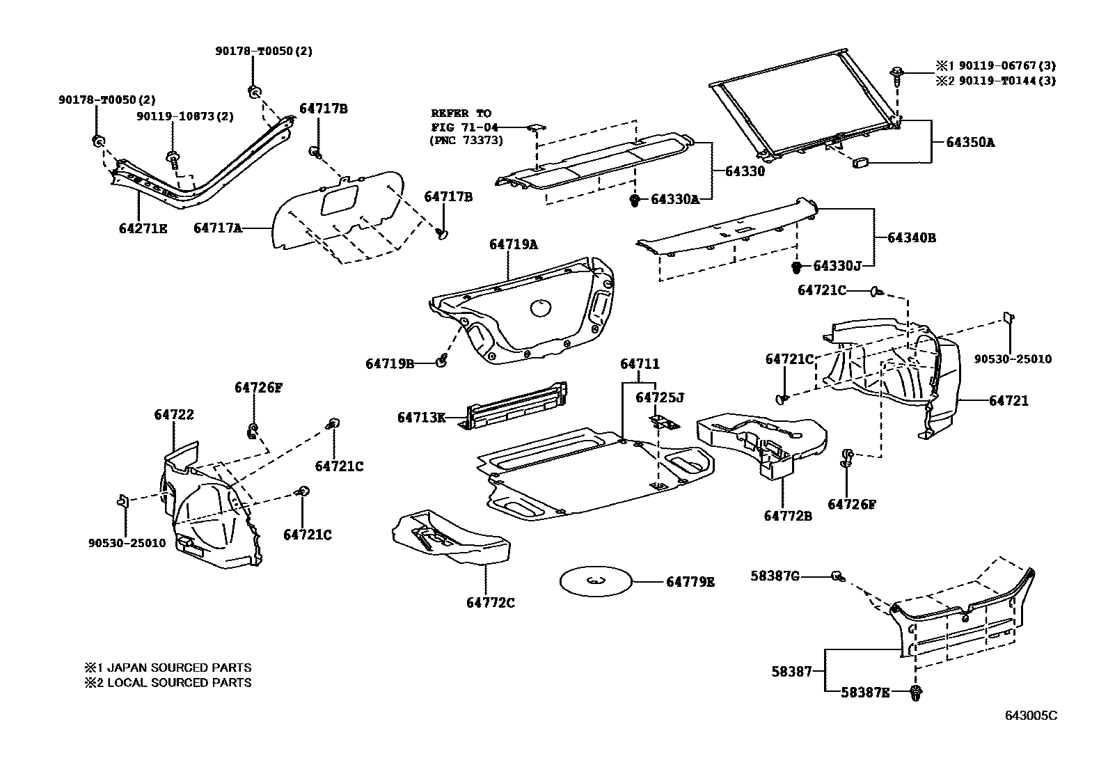 Toyota CAMRY 杂物箱板和行李箱垫 EPC diagram — 643005C