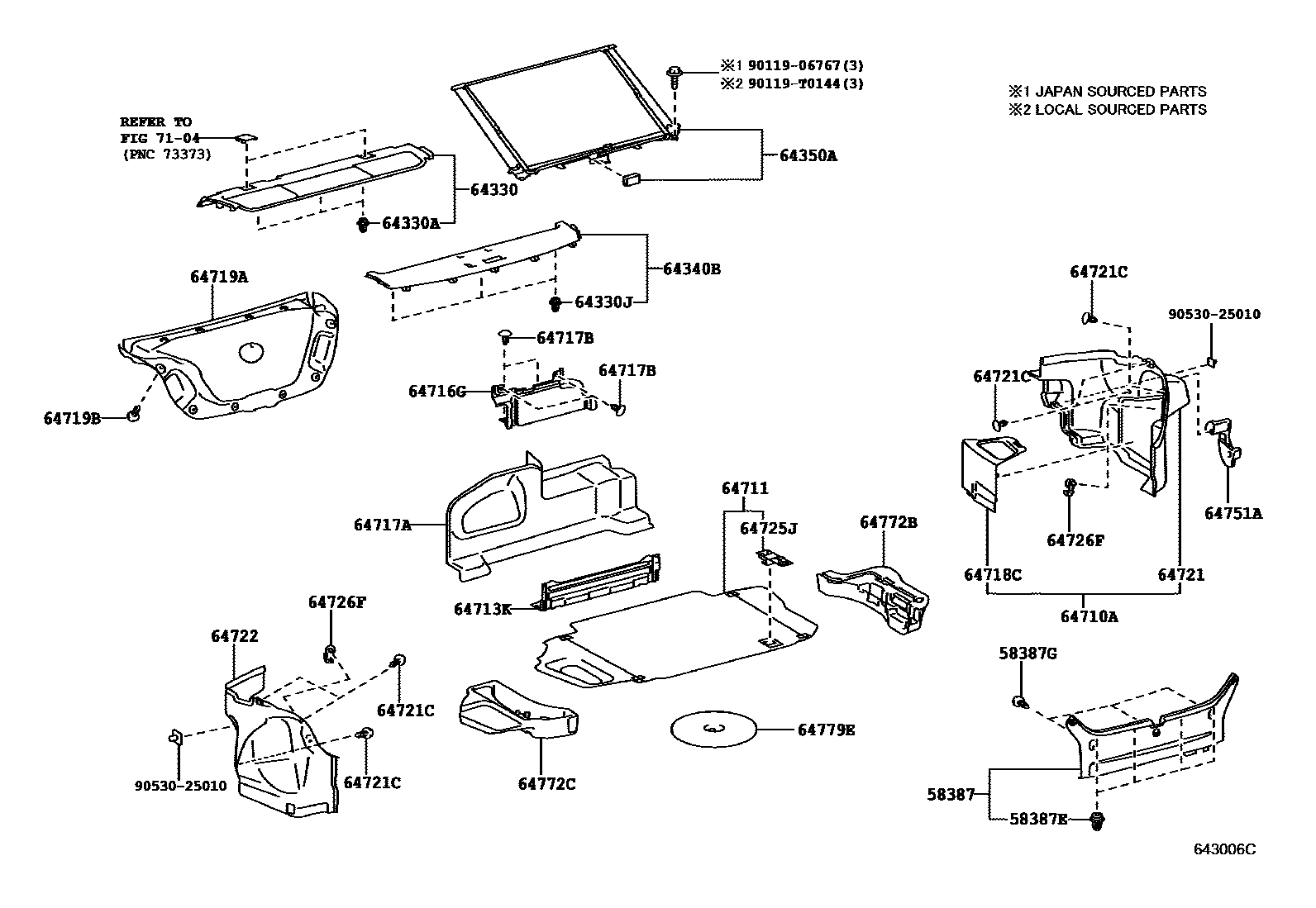 Toyota CAMRY 杂物箱板和行李箱垫 EPC diagram — 643006C
