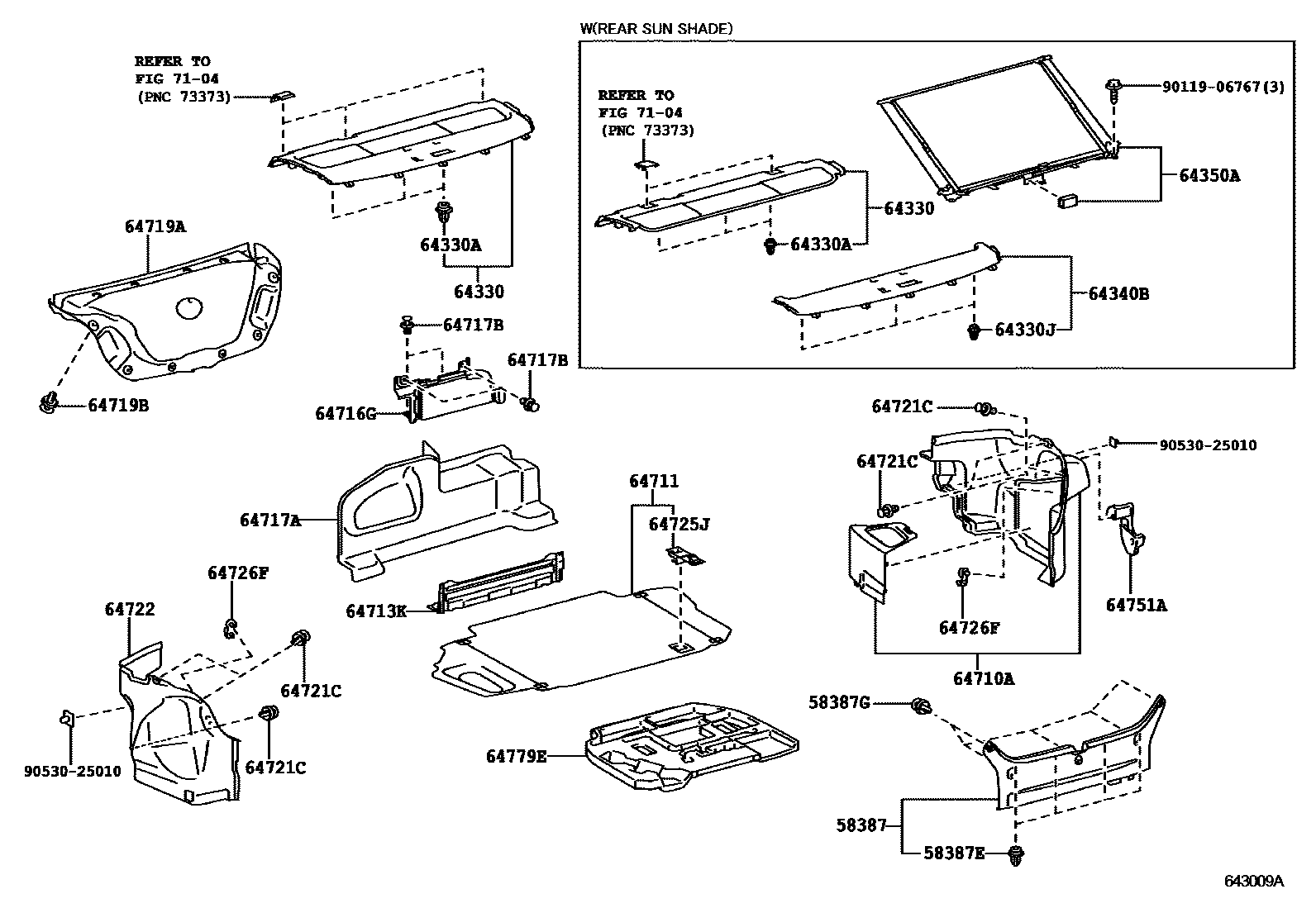 Toyota CAMRY 杂物箱板和行李箱垫 EPC diagram — 643009A