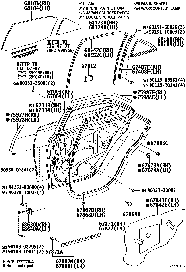 Toyota CAMRY 后门板和后门玻璃 EPC diagram — 677201G