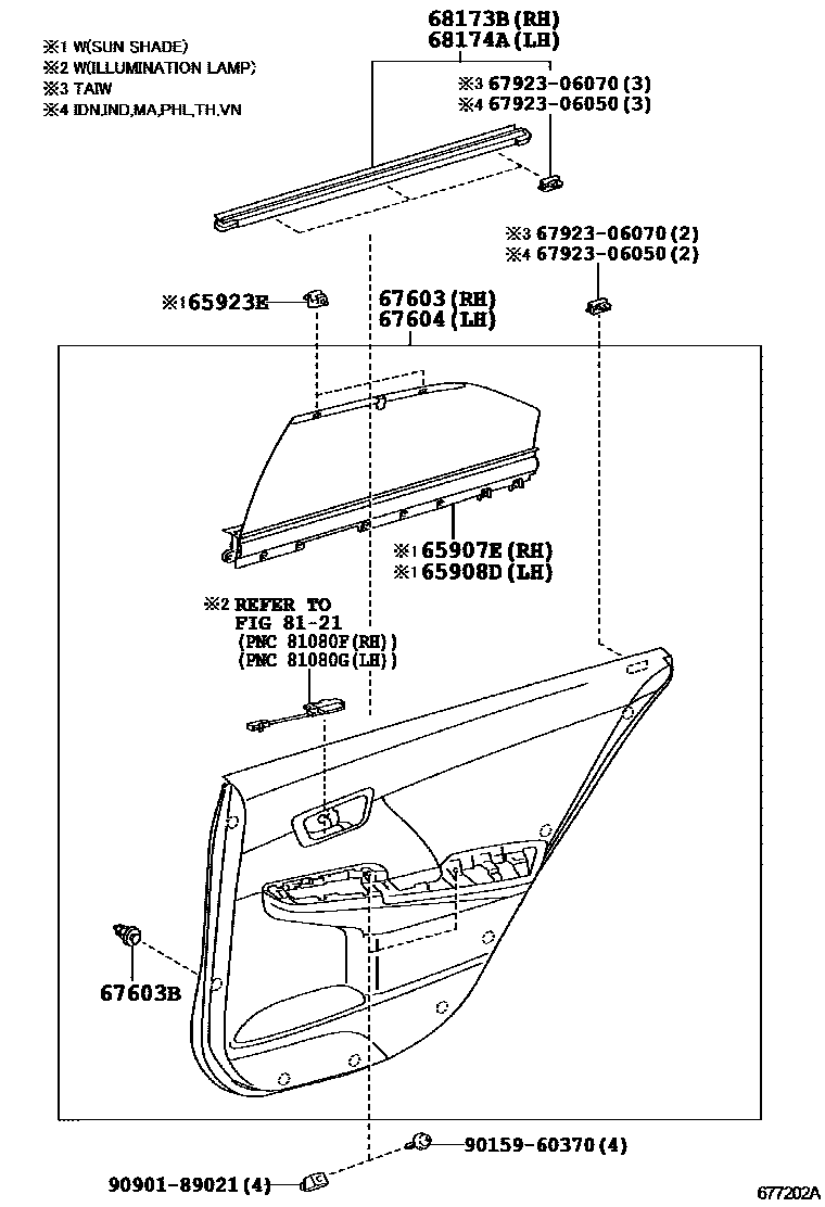 Toyota CAMRY 后门板和后门玻璃 EPC diagram — 677202A