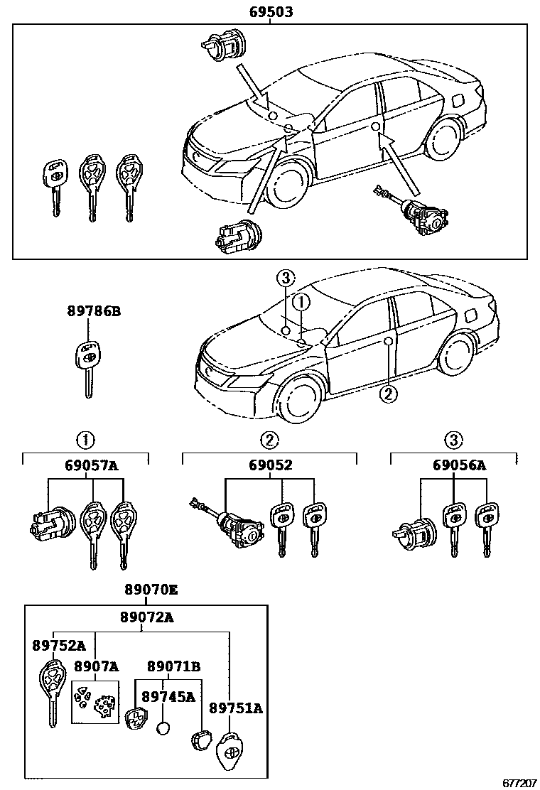 Toyota CAMRY 锁芯组件 EPC diagram — 677207