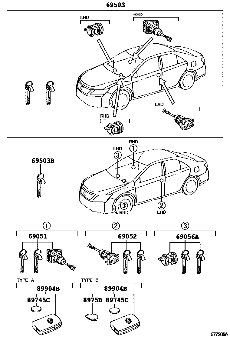 Toyota CAMRY 锁芯组件 EPC diagram — 677209A