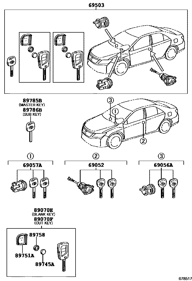 Toyota CAMRY 锁芯组件 EPC diagram — 678517