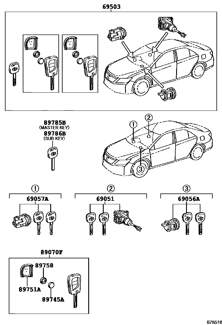 Toyota CAMRY 锁芯组件 EPC diagram — 678518