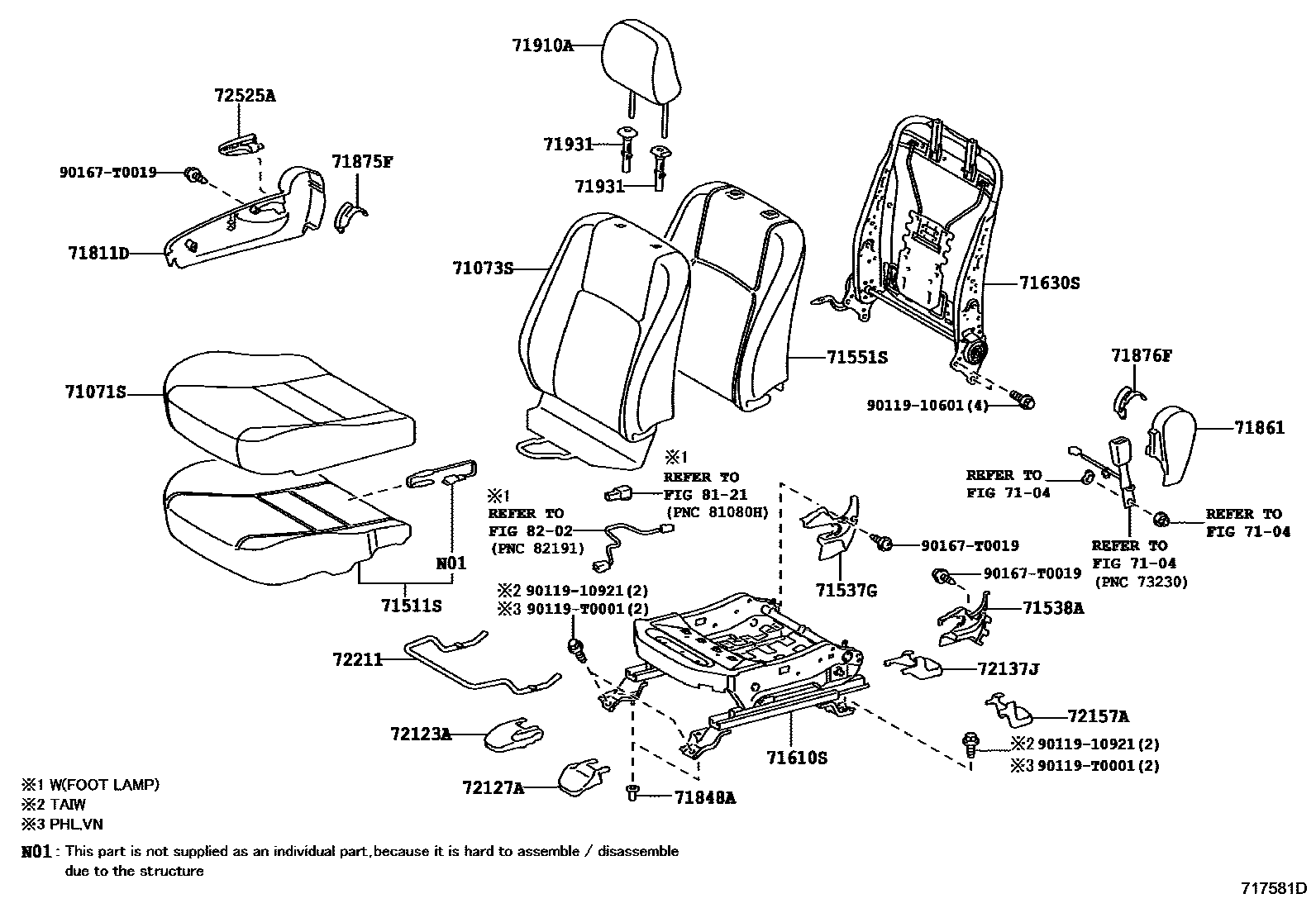 Toyota CAMRY 前排座椅和座椅滑轨 EPC diagram — 717581D