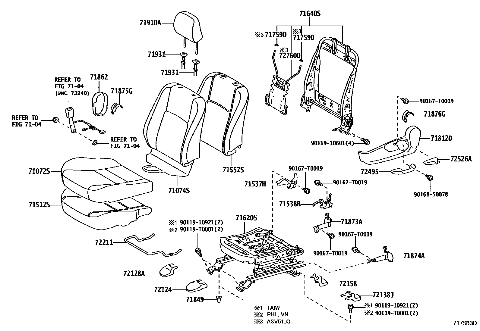 Toyota CAMRY 前排座椅和座椅滑轨 EPC diagram — 717583D