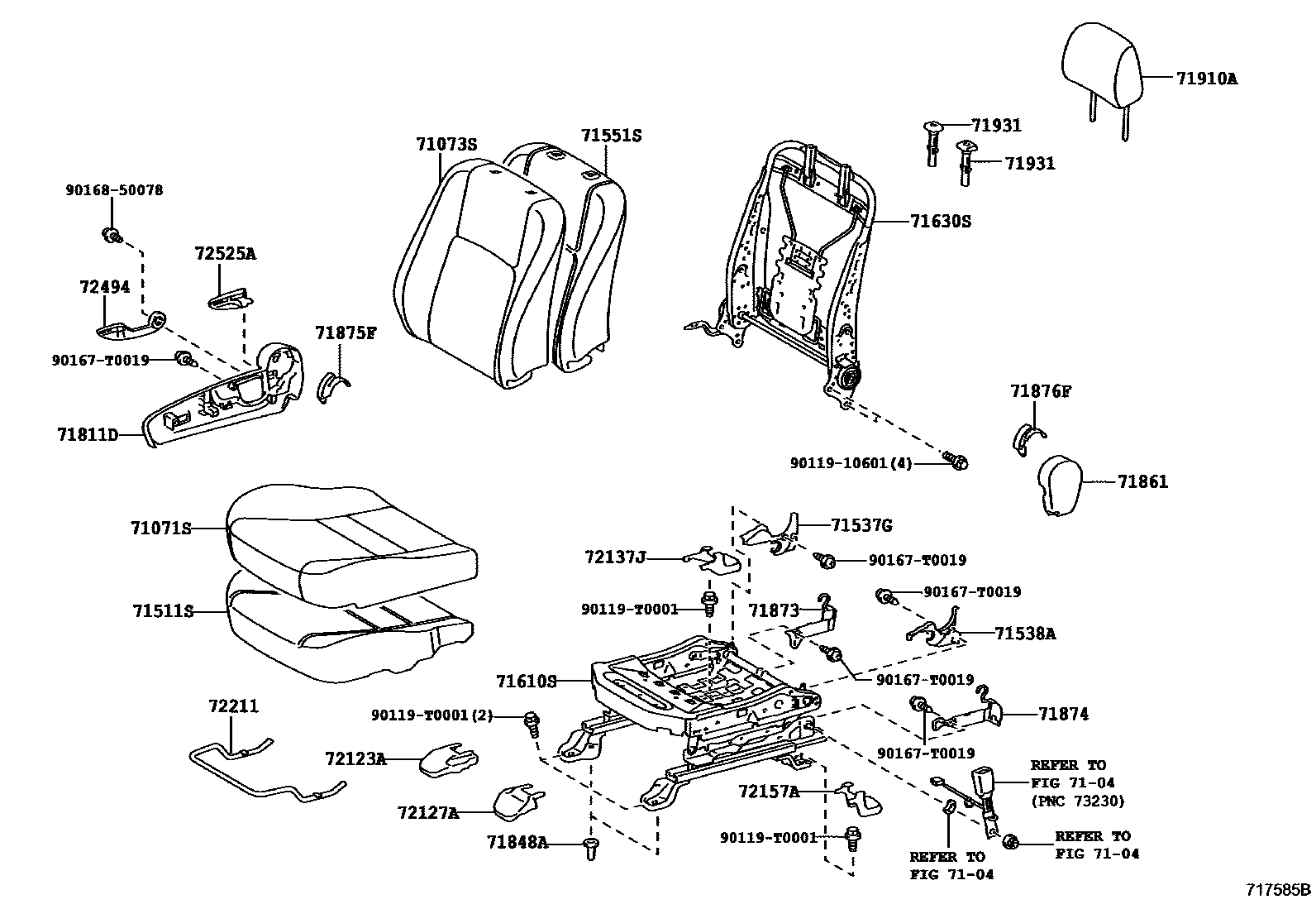 Toyota CAMRY 前排座椅和座椅滑轨 EPC diagram — 717585B