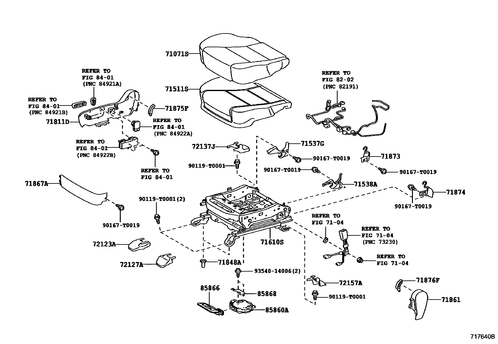 Toyota CAMRY 前排座椅和座椅滑轨 EPC diagram — 717640B