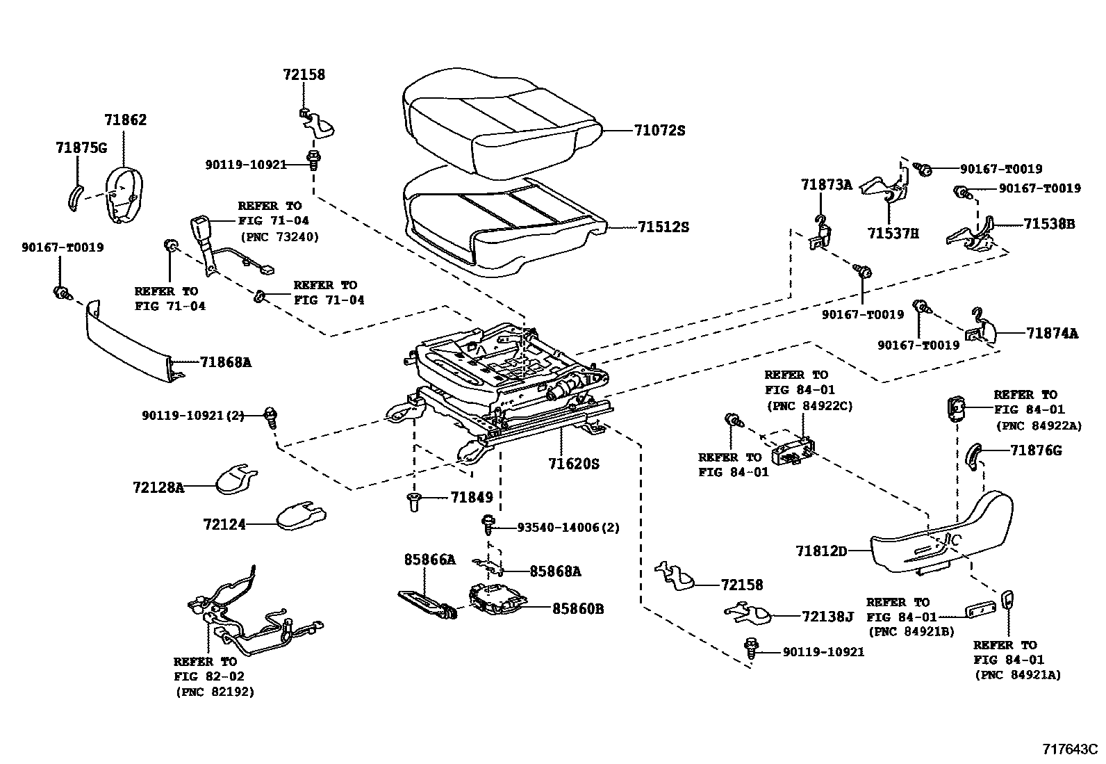 Toyota CAMRY 前排座椅和座椅滑轨 EPC diagram — 717643C