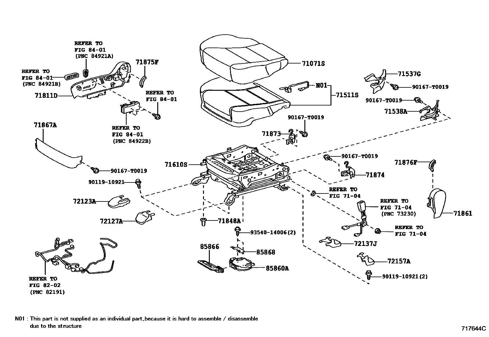 Toyota CAMRY 前排座椅和座椅滑轨 EPC diagram — 717644C