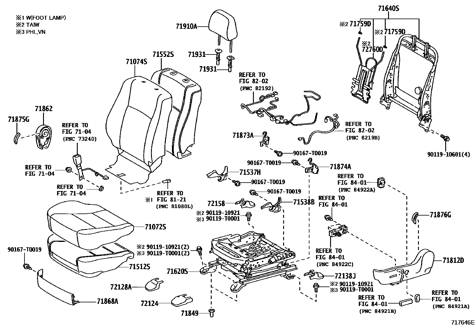 Toyota CAMRY 前排座椅和座椅滑轨 EPC diagram — 717646F