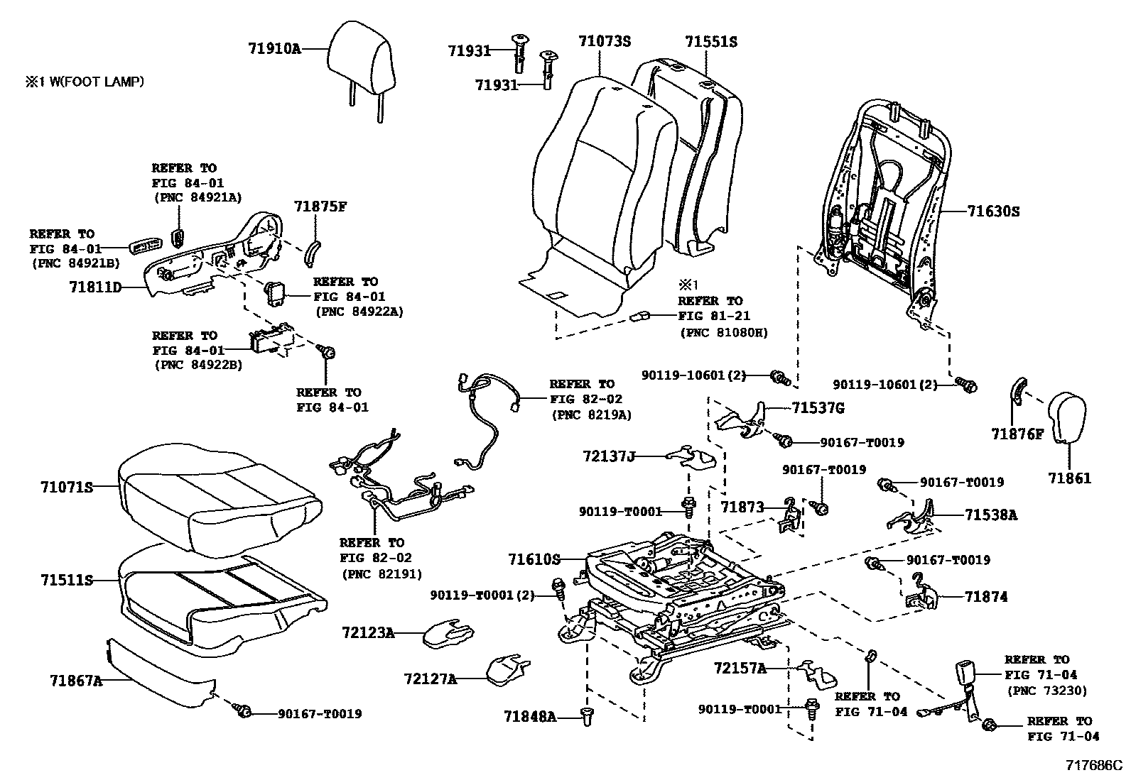Toyota CAMRY 前排座椅和座椅滑轨 EPC diagram — 717686C