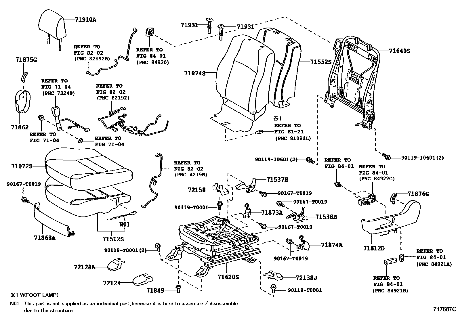 Toyota CAMRY 前排座椅和座椅滑轨 EPC diagram — 717687C
