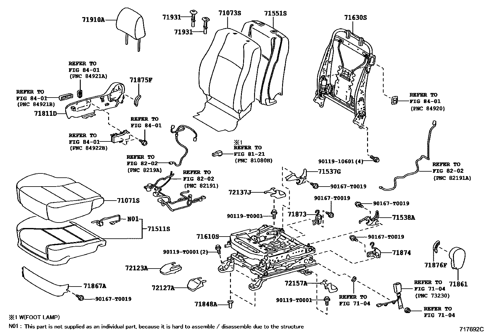 Toyota CAMRY 前排座椅和座椅滑轨 EPC diagram — 717692C