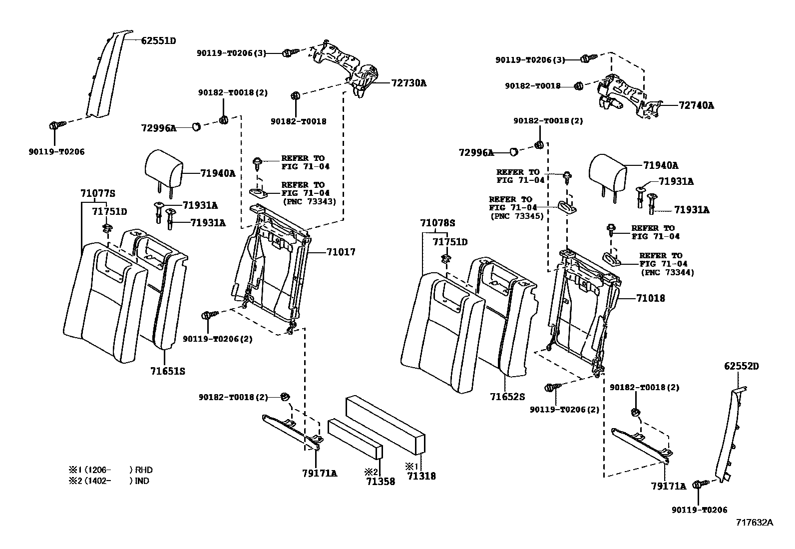 Toyota CAMRY 后排座椅和座椅滑轨 EPC diagram — 717632A