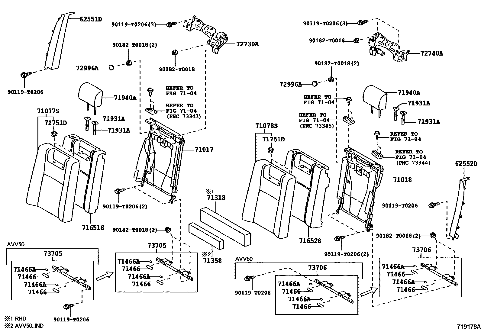 Toyota CAMRY 后排座椅和座椅滑轨 EPC diagram — 719178A