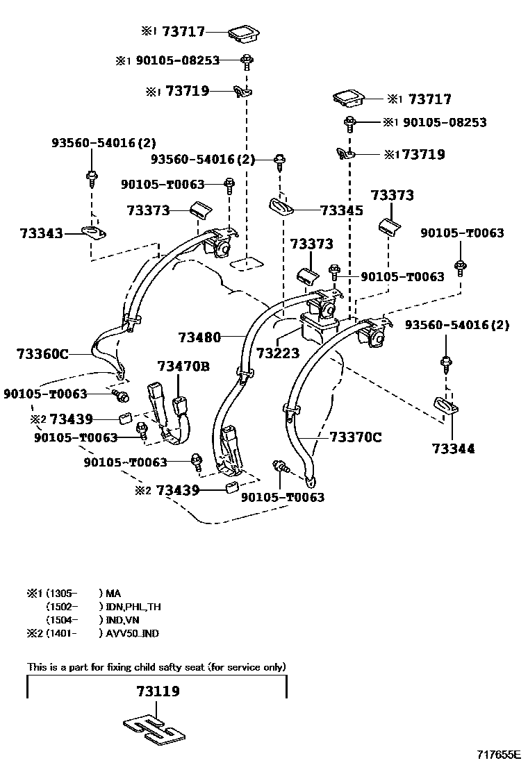 Toyota CAMRY 安全带和儿童保护座椅 EPC diagram — 717655E