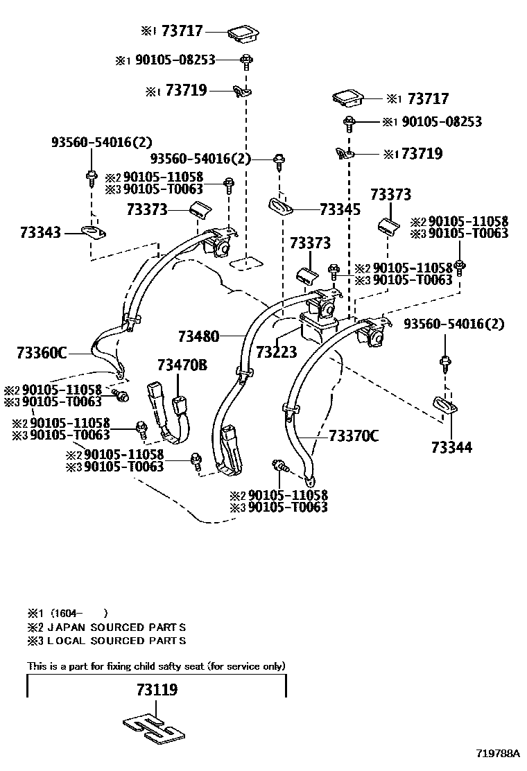 Toyota CAMRY 安全带和儿童保护座椅 EPC diagram — 719788A