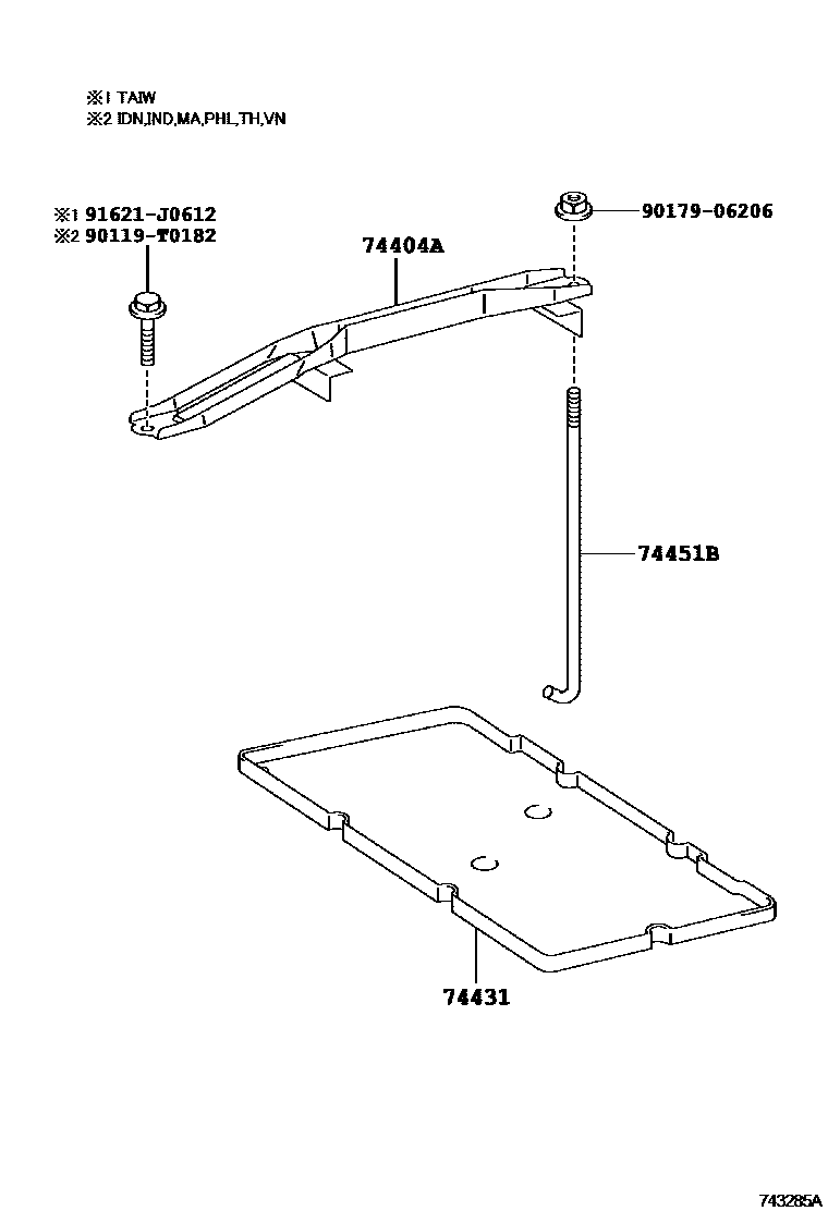 Toyota CAMRY battery holder EPC diagram — 743285A
