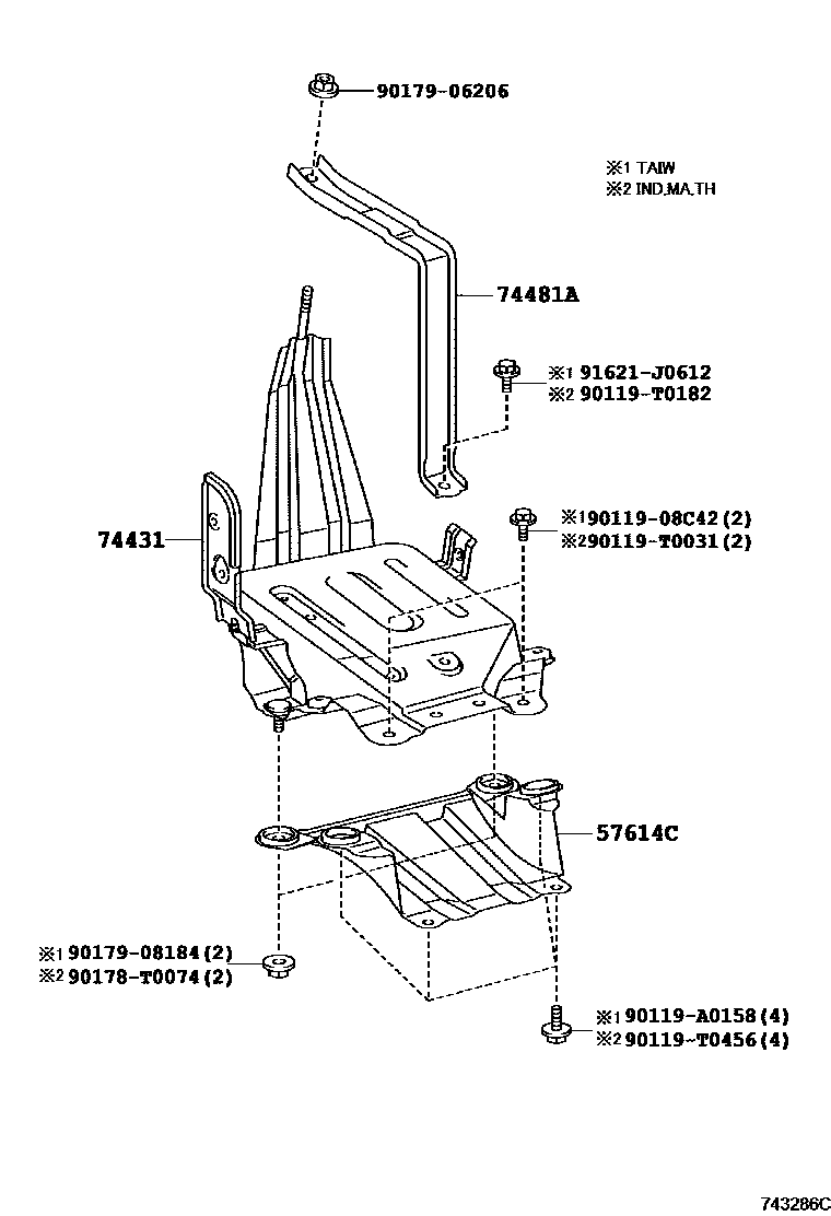 Toyota CAMRY battery holder EPC diagram — 743286C