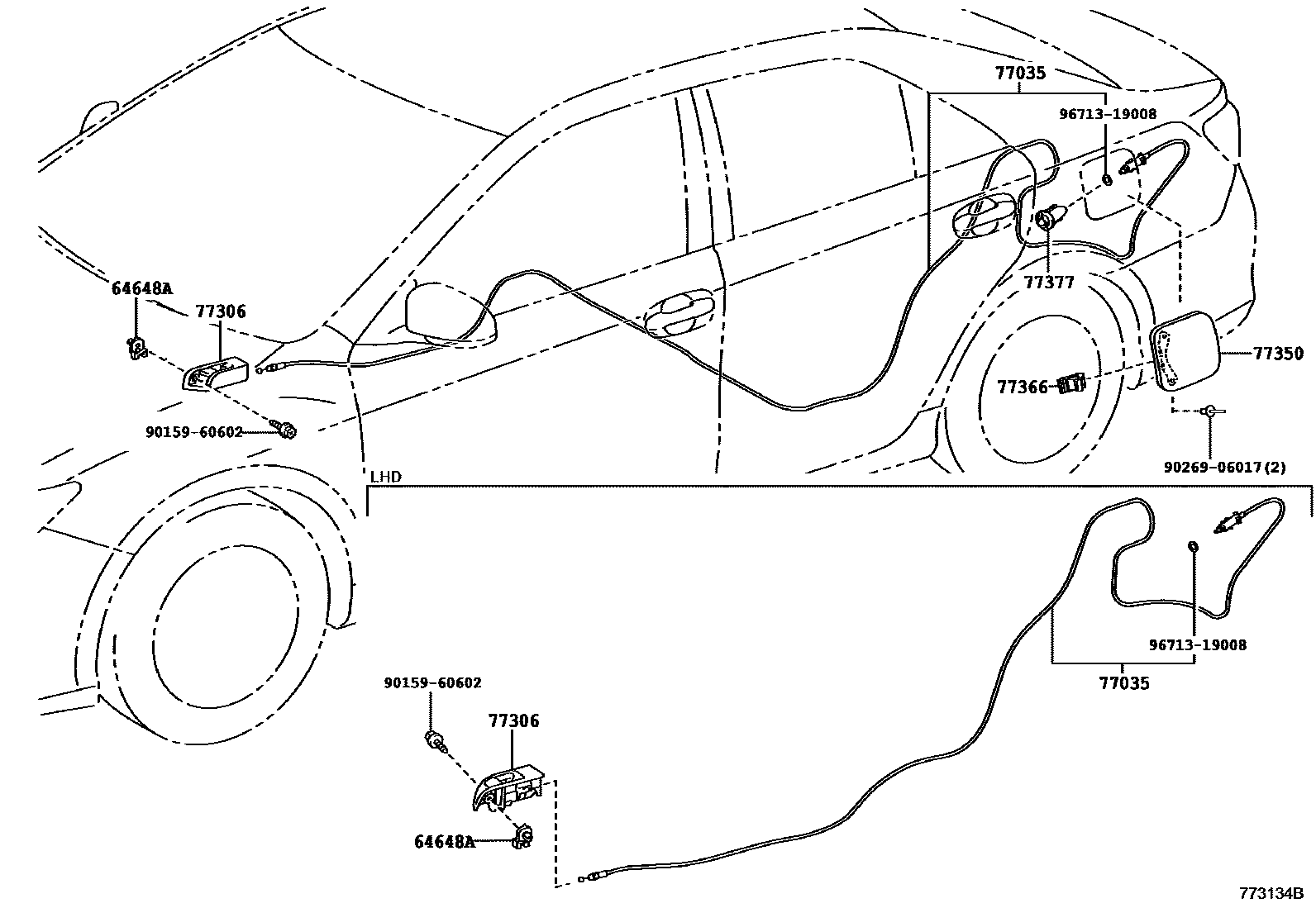 Toyota CAMRY 燃油箱和燃油管 EPC diagram — 773134B