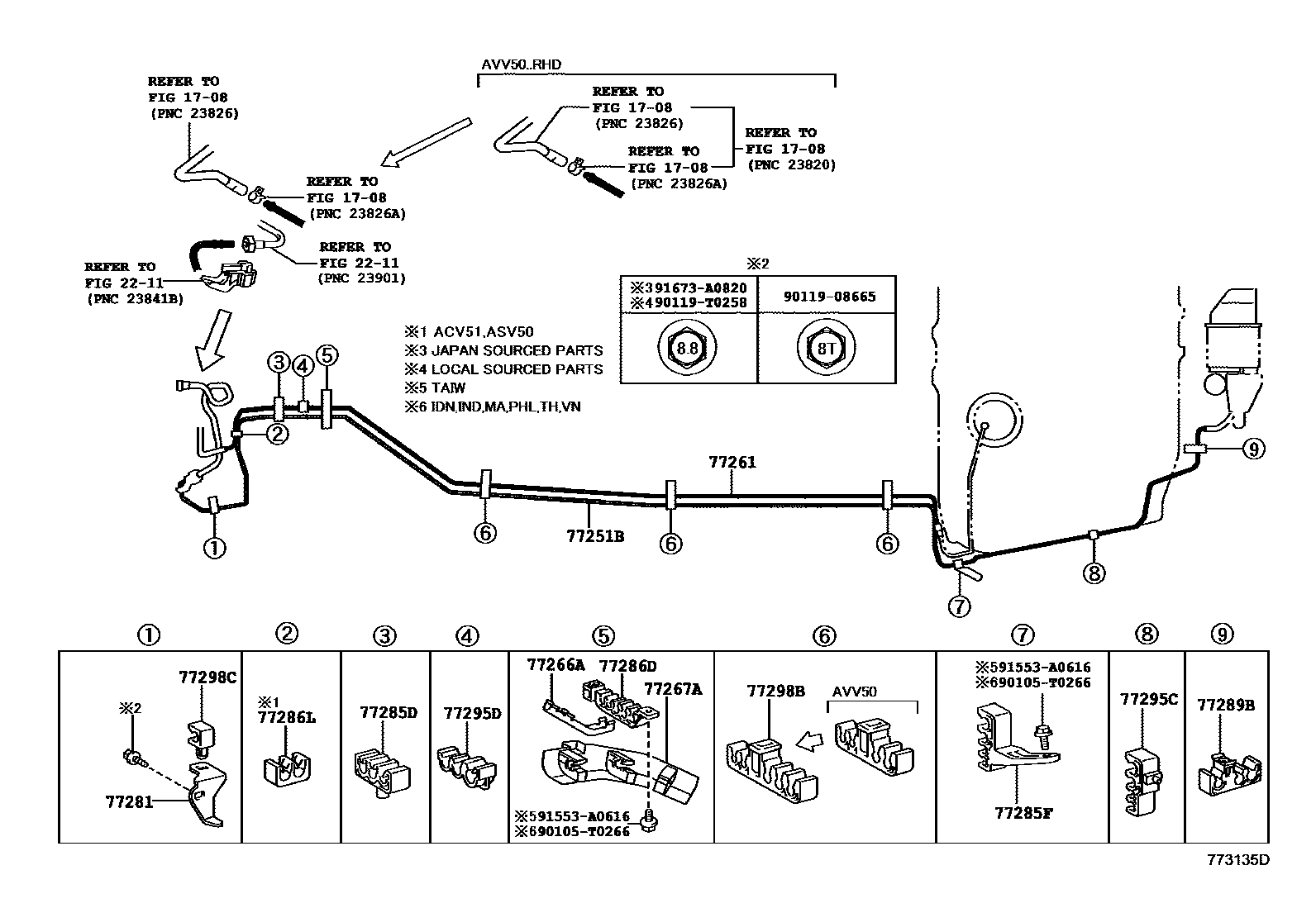 Toyota CAMRY 燃油箱和燃油管 EPC diagram — 773135D