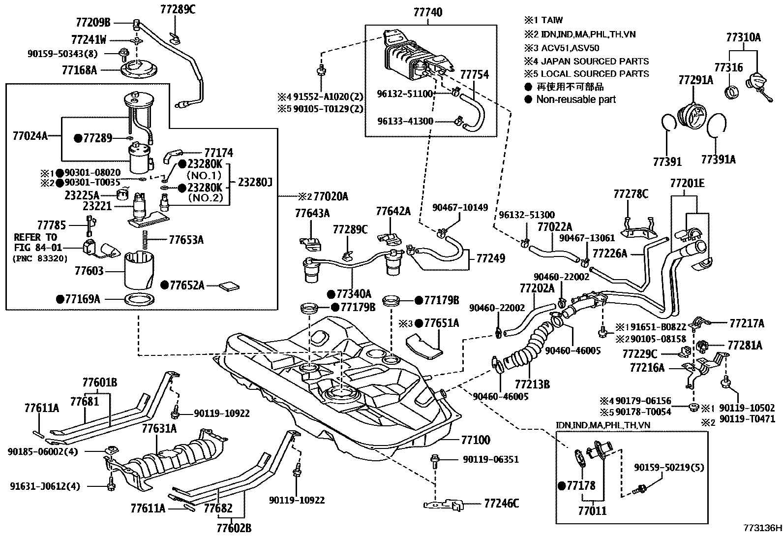 Toyota CAMRY 燃油箱和燃油管 EPC diagram — 773136H