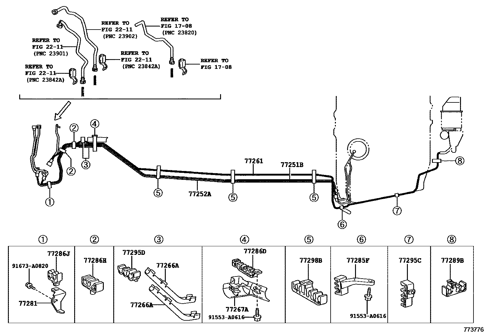 Toyota CAMRY 燃油箱和燃油管 EPC diagram — 773776