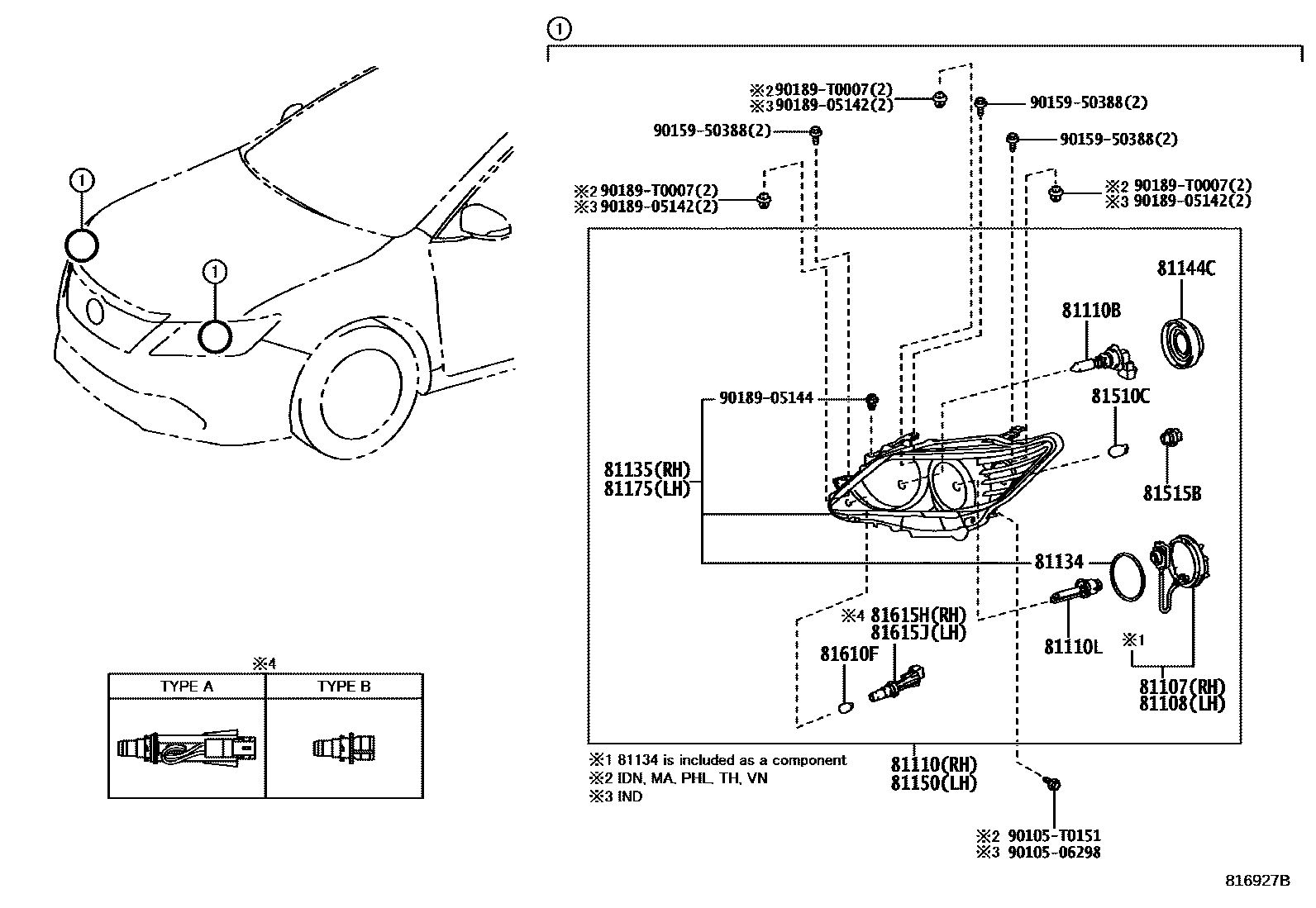 Toyota CAMRY Headlamp EPC diagram — 816927B