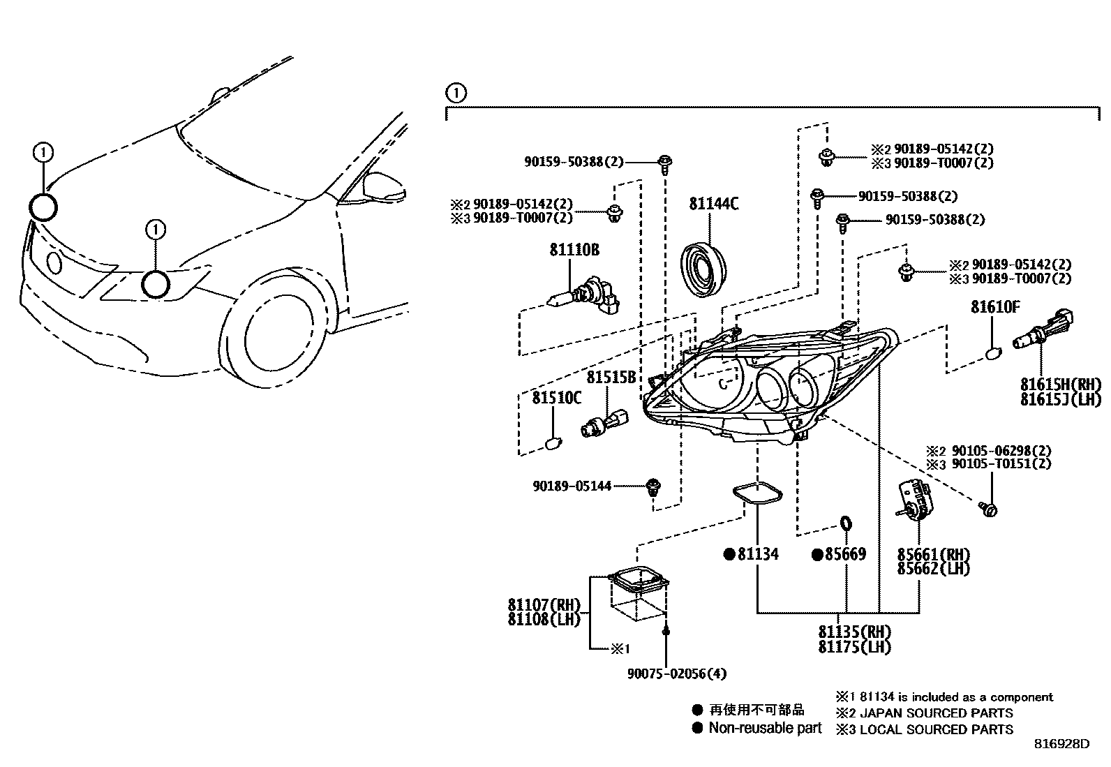 Toyota CAMRY Headlamp EPC diagram — 816928D