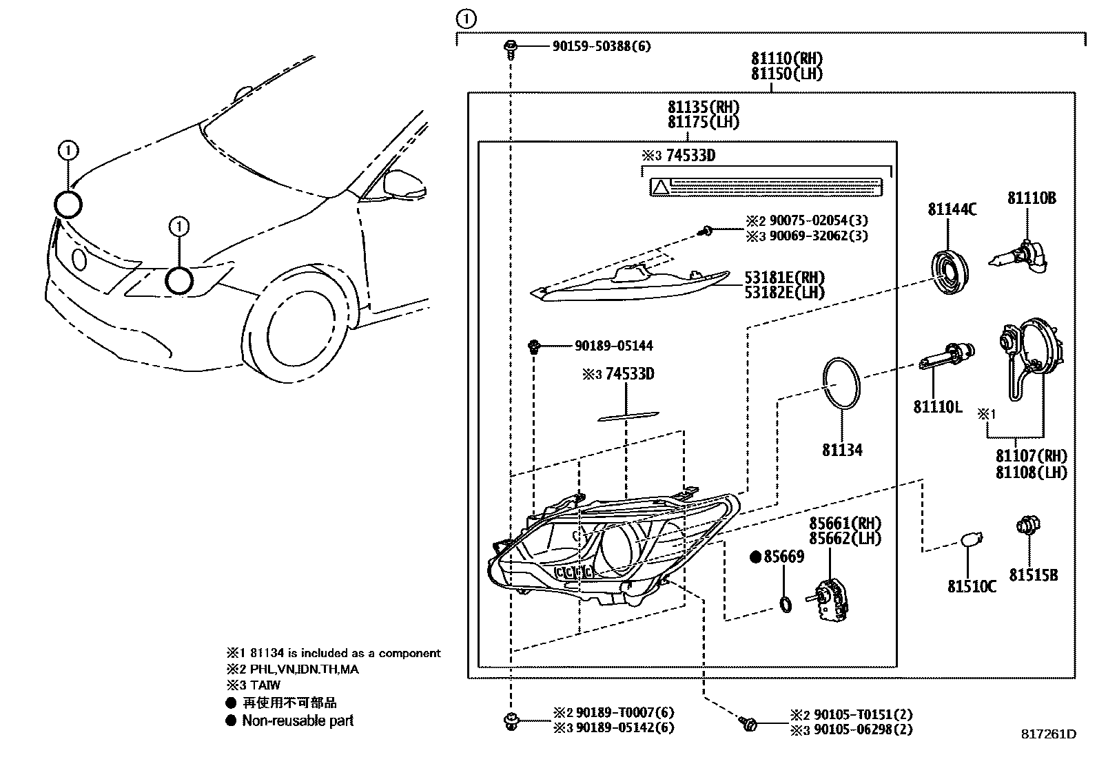 Toyota CAMRY Headlamp EPC diagram — 817261D