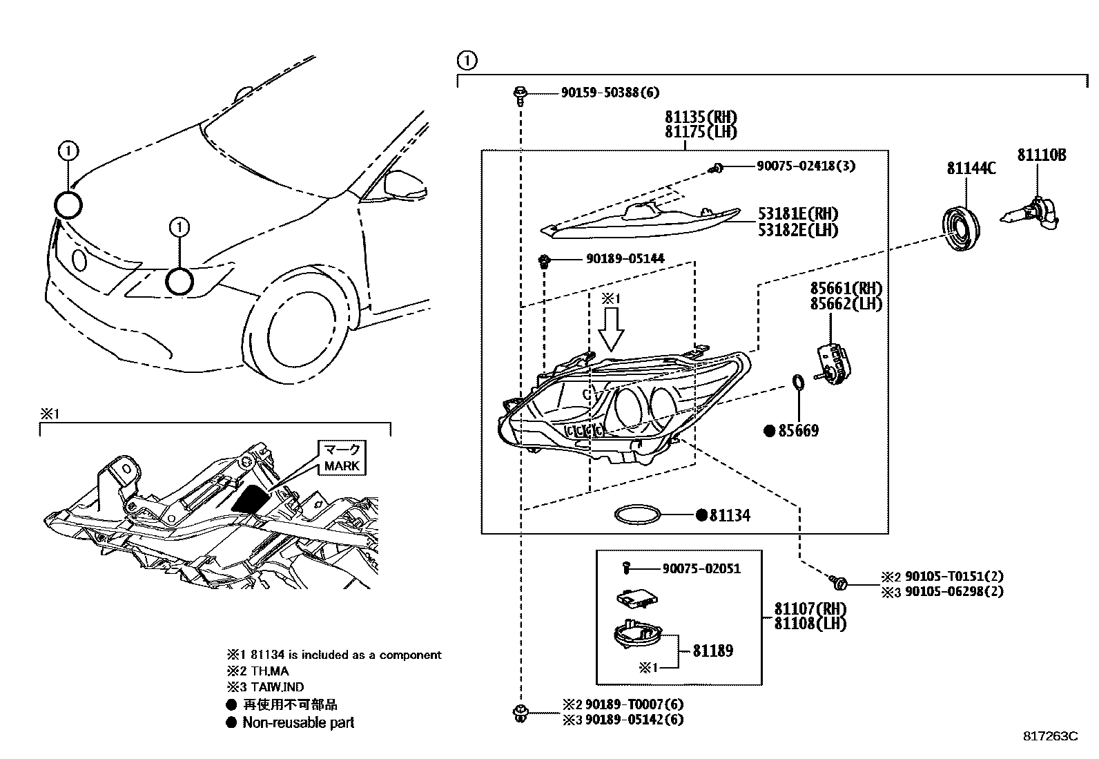 Toyota CAMRY Headlamp EPC diagram — 817263C