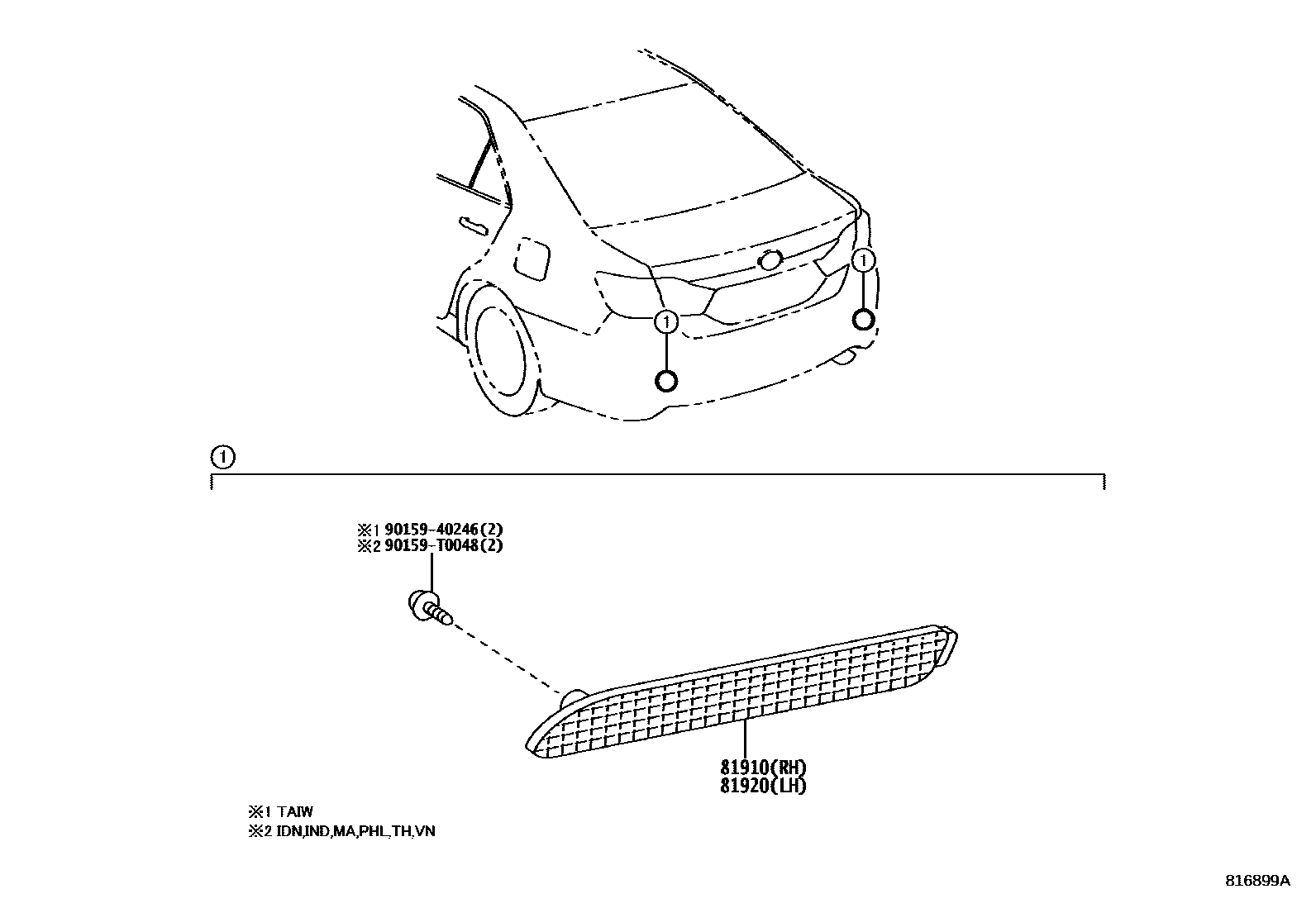 Toyota CAMRY reflector EPC diagram — 816899A