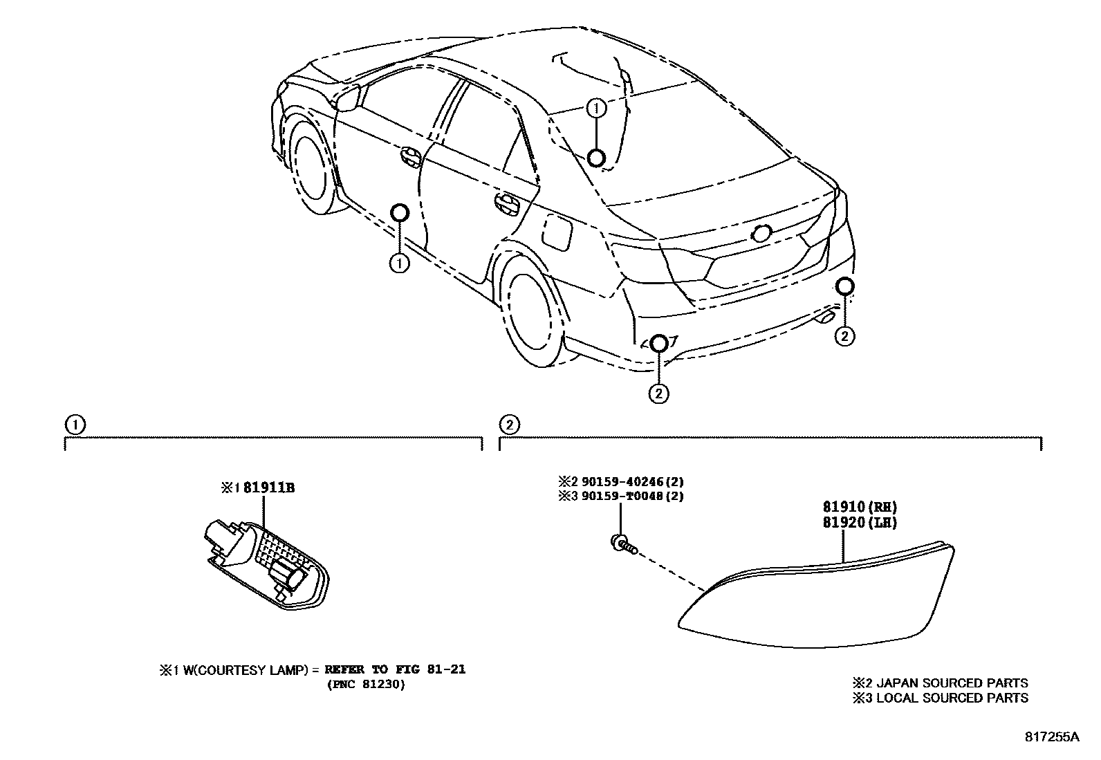Toyota CAMRY reflector EPC diagram — 817255A
