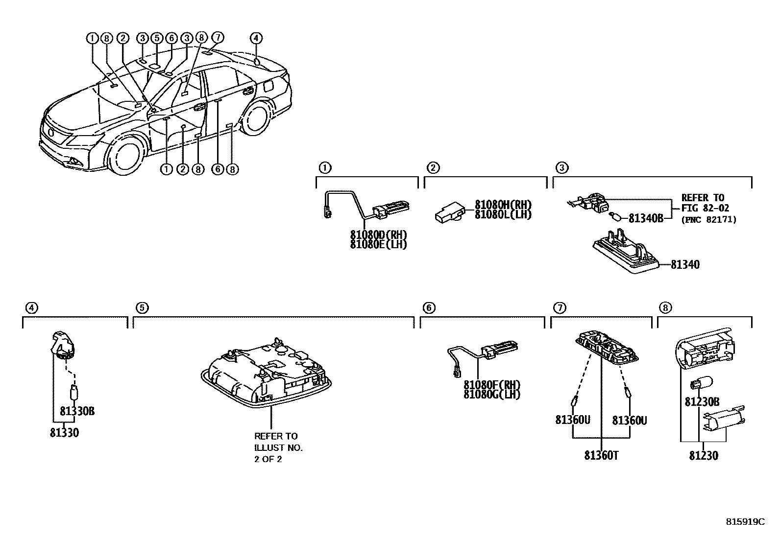 Toyota CAMRY 车内灯 EPC diagram — 815919C