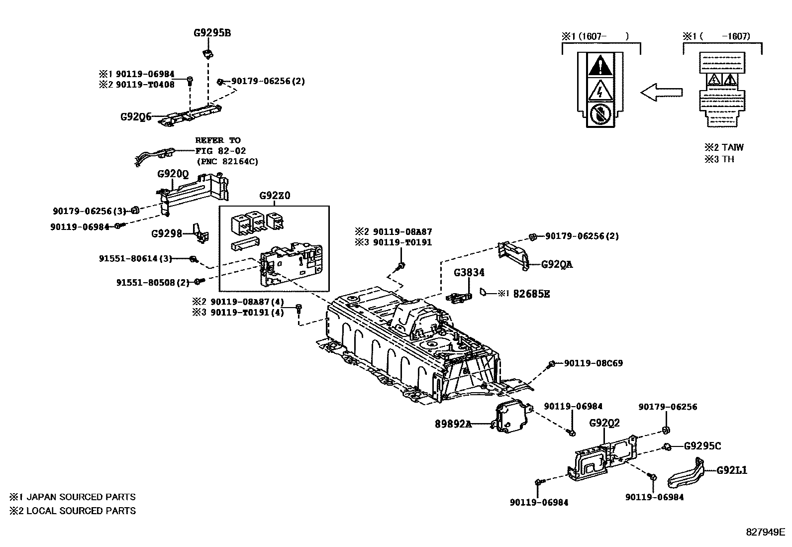 Toyota CAMRY 蓄电池和蓄电池电缆 EPC diagram — 827949E
