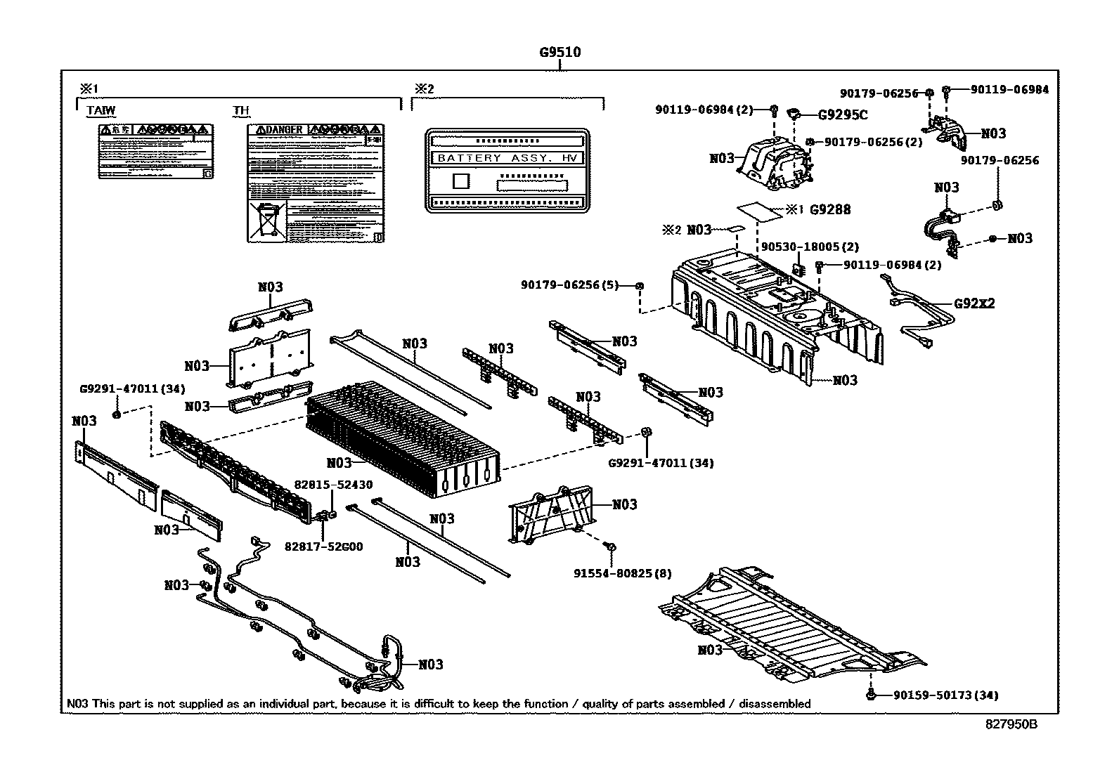 Toyota CAMRY 蓄电池和蓄电池电缆 EPC diagram — 827950B