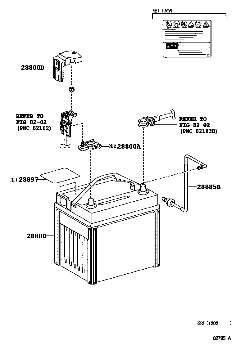 Toyota CAMRY 蓄电池和蓄电池电缆 EPC diagram — 827951A