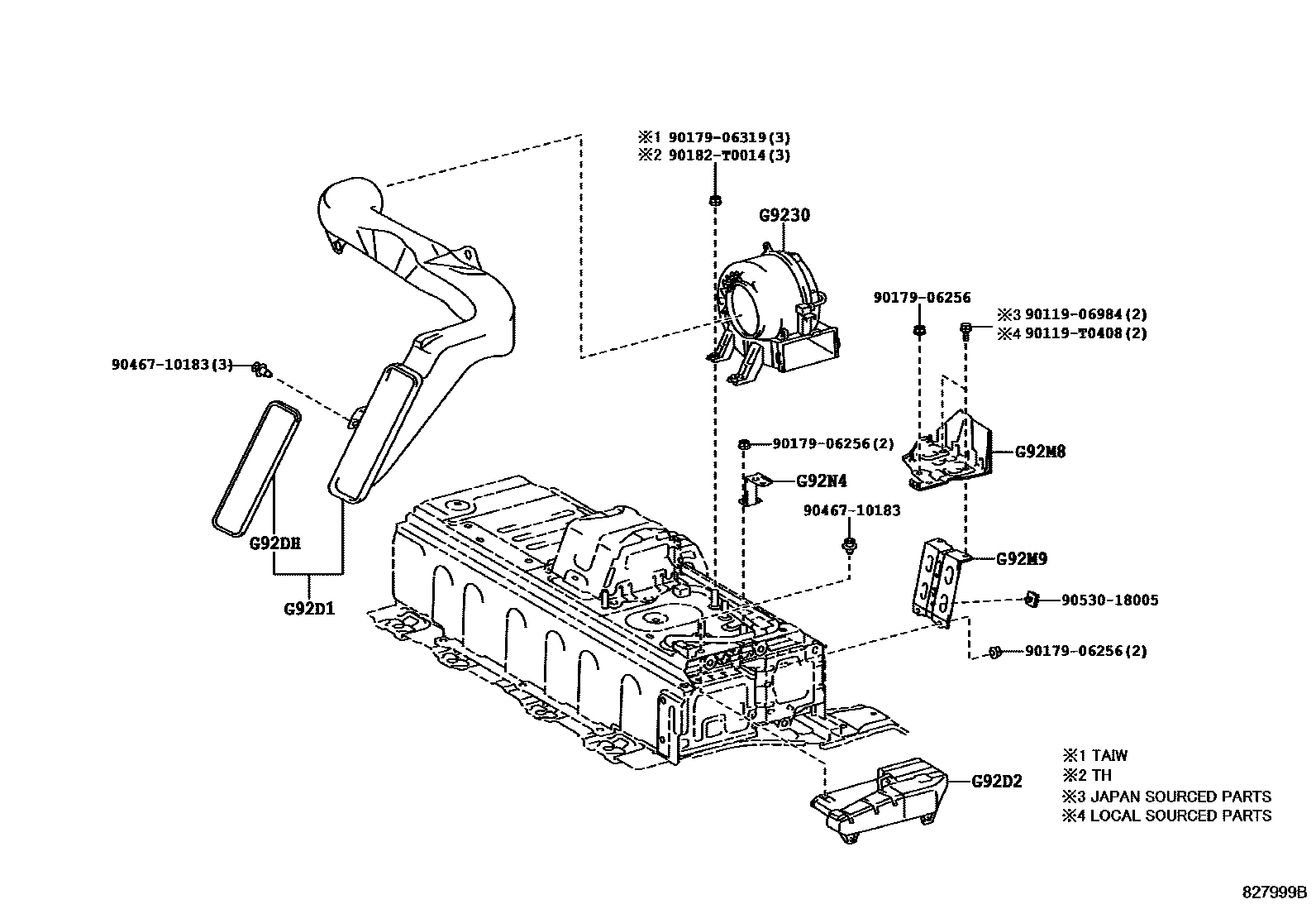 Toyota CAMRY 蓄电池和蓄电池电缆 EPC diagram — 827999B