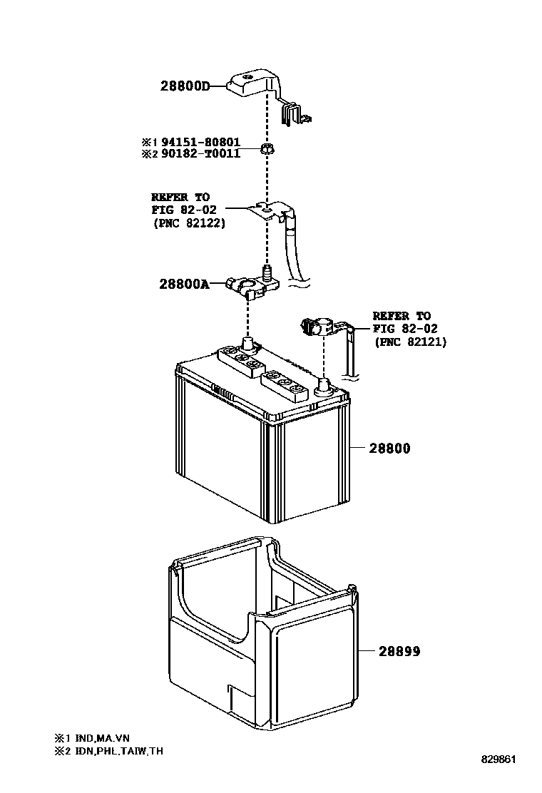 Toyota CAMRY 蓄电池和蓄电池电缆 EPC diagram — 829861