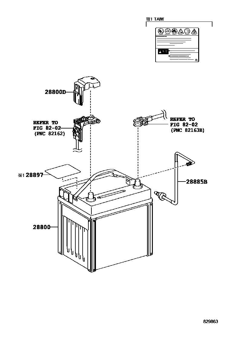 Toyota CAMRY 蓄电池和蓄电池电缆 EPC diagram — 829863