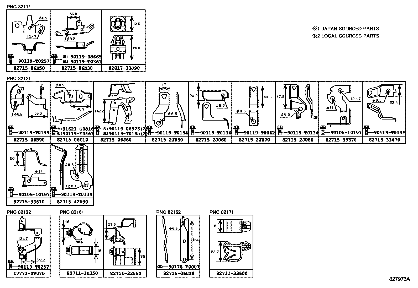 Toyota CAMRY 线束和卡夹 EPC diagram — 827976A