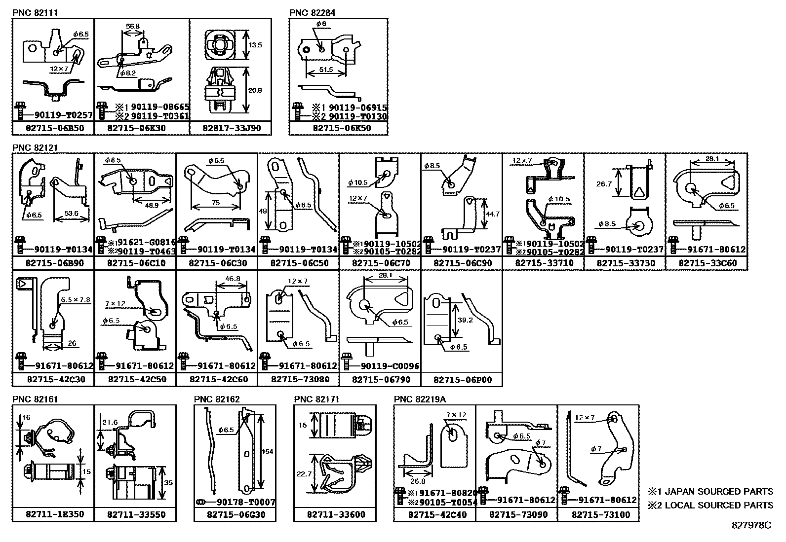 Toyota CAMRY 线束和卡夹 EPC diagram — 827978C
