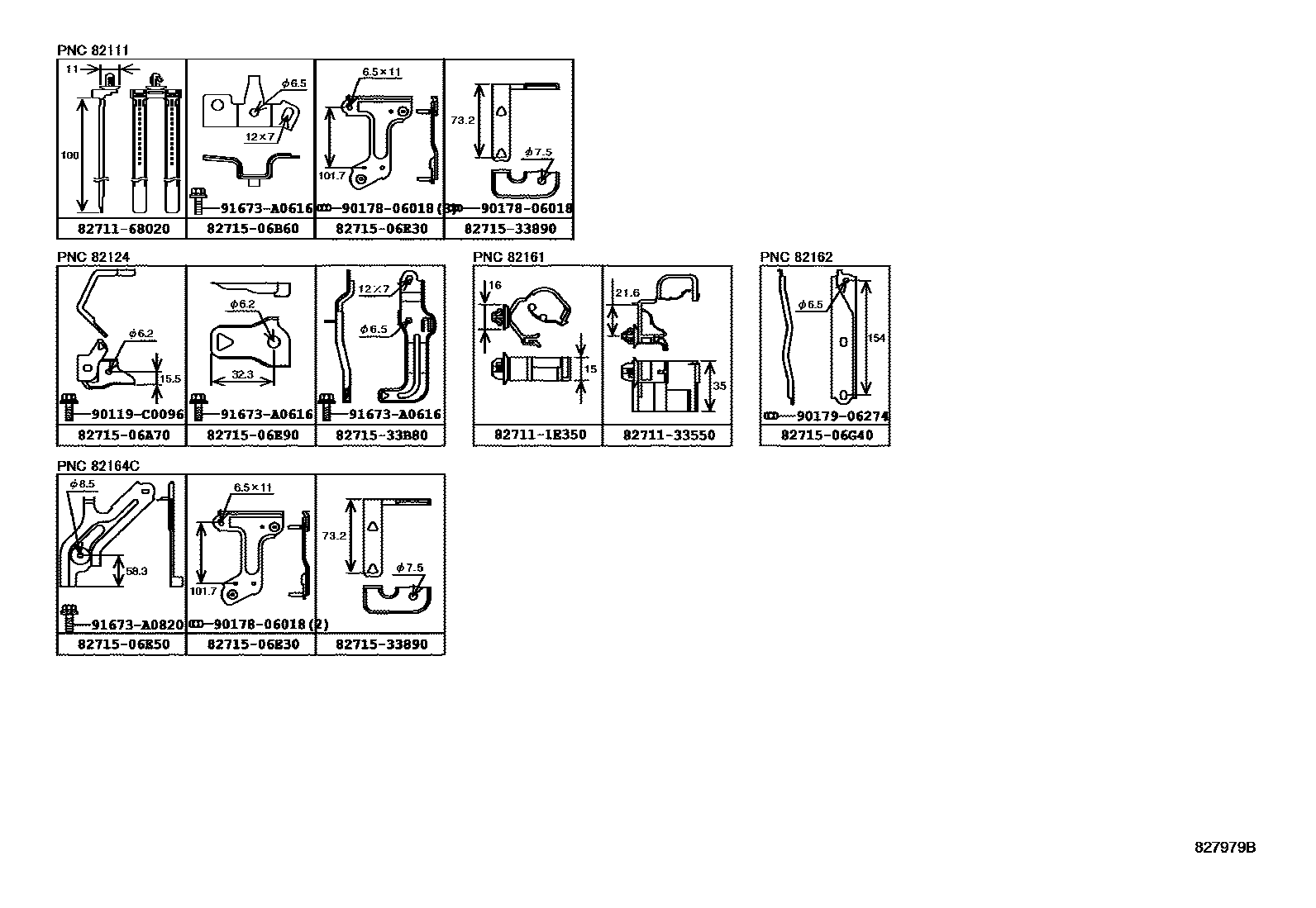 Toyota CAMRY 线束和卡夹 EPC diagram — 827979B
