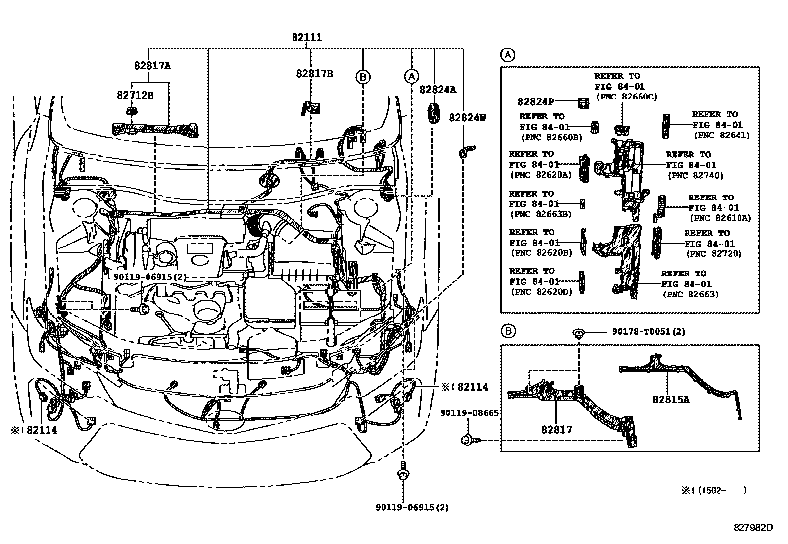 Toyota CAMRY 线束和卡夹 EPC diagram — 827982D