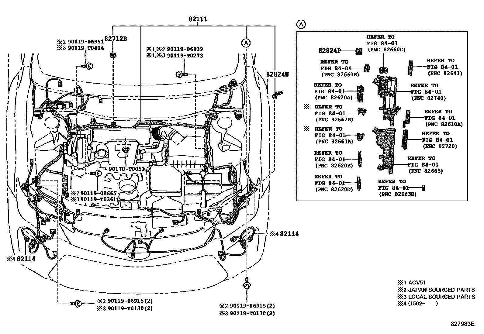 Toyota CAMRY 线束和卡夹 EPC diagram — 827983E
