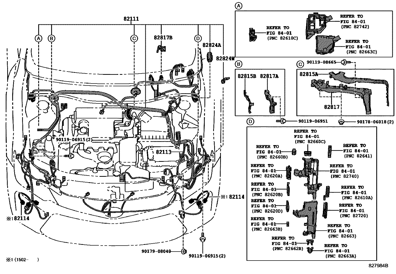 Toyota CAMRY 线束和卡夹 EPC diagram — 827984B