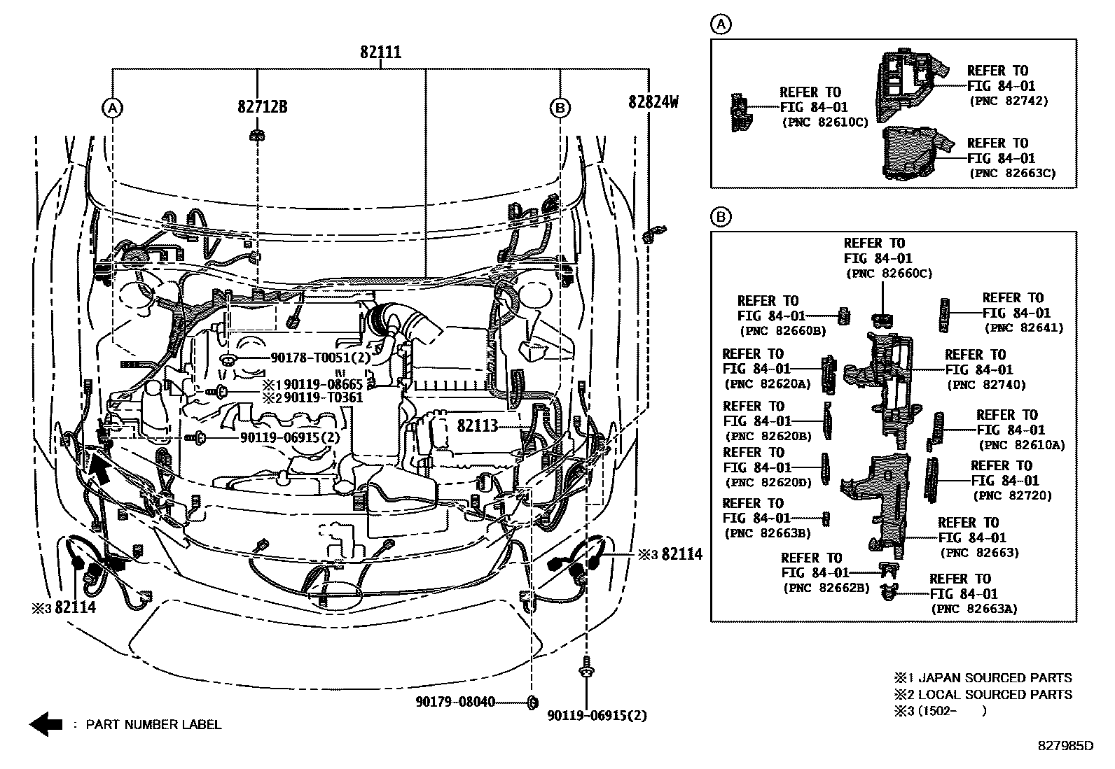 Toyota CAMRY 线束和卡夹 EPC diagram — 827985D