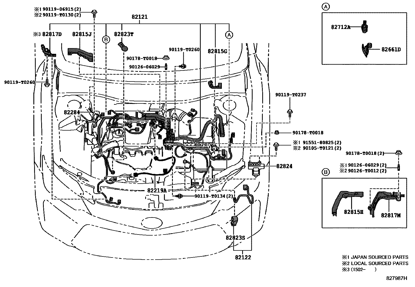 Toyota CAMRY 线束和卡夹 EPC diagram — 827987H